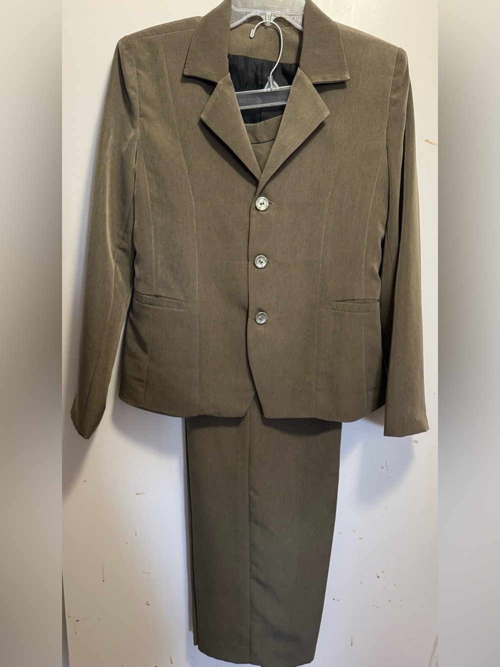 Elegant and Classic soft Olive Green hues Women's Pantsuit — EUC — Custom Made.